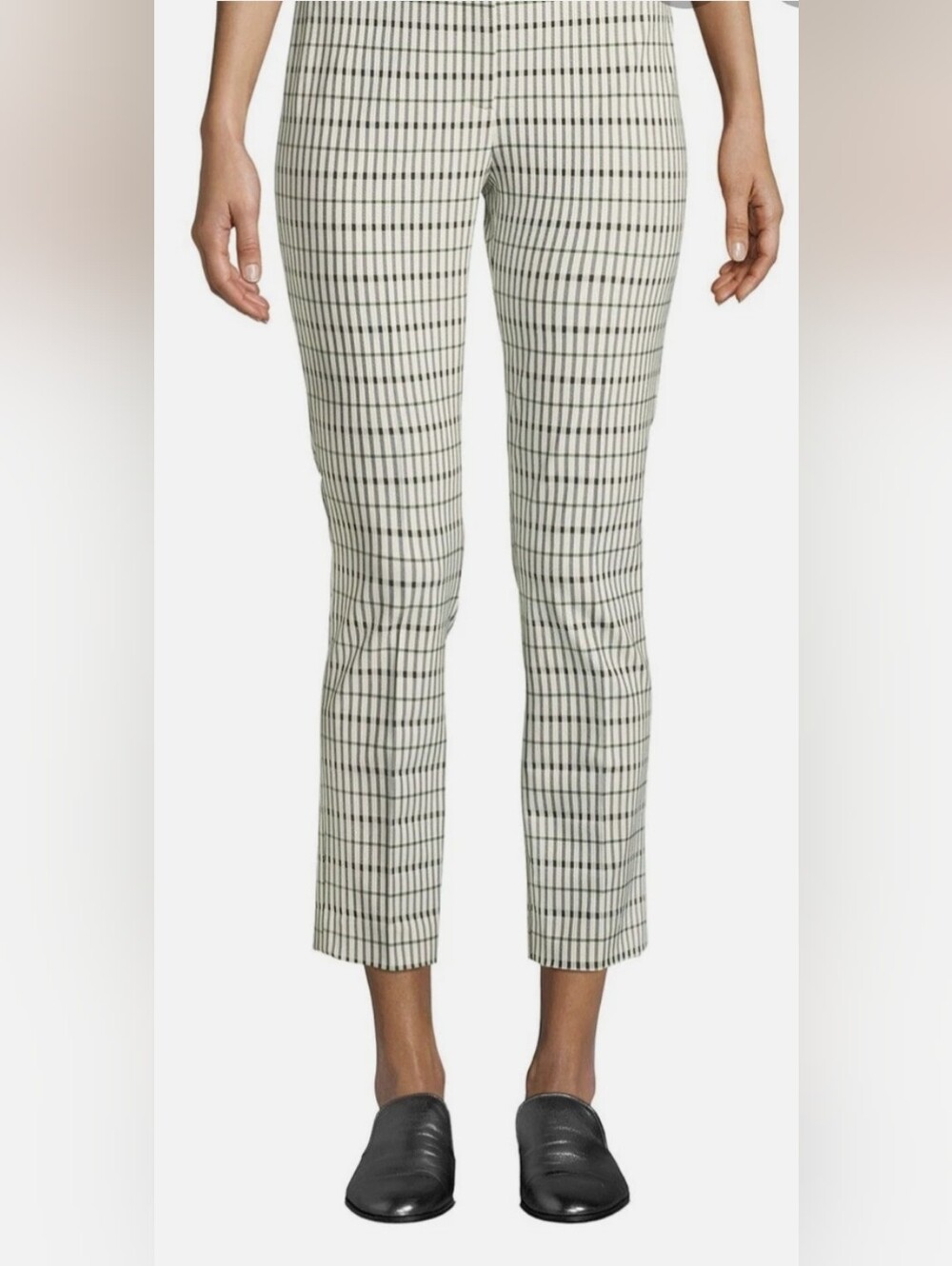 Theory Black, White,and Green Grid Print Ankle Pants Size 2